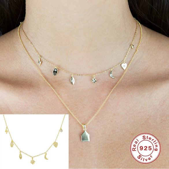 S925 Sterling Silver Lightning Star Geometric Pendant Clavicle Necklace With Electroplating Design
