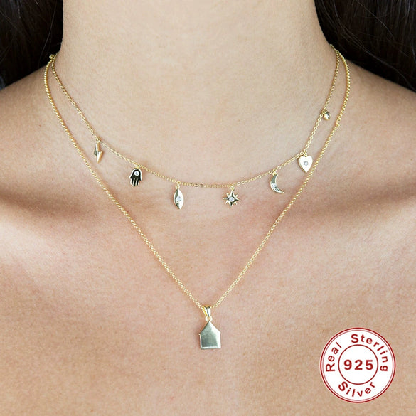 S925 Sterling Silver Lightning Star Geometric Pendant Clavicle Necklace With Electroplating Design