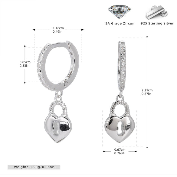 S925 Sterling Silver Lock Inlaid Stone Fashion Earrings For Women
