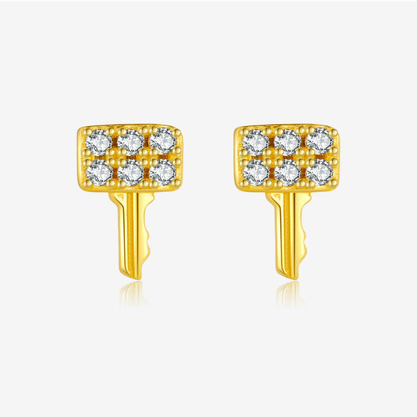 S925 Sterling Silver Lock Key Earrings Microinlaid Zircon Electroplated Platinum 18K Gold Fashion Unisex