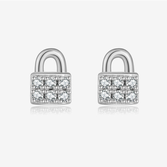 S925 Sterling Silver Lock Key Earrings Microinlaid Zircon Electroplated Platinum 18K Gold Fashion Unisex