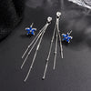 S925 Sterling Silver Long Ear Wire Blue Zircon Flower Tassel Earrings Light Luxury Versatile Floral Earrings For Women