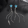 S925 Sterling Silver Long Ear Wire Blue Zircon Flower Tassel Earrings Light Luxury Versatile Floral Earrings For Women