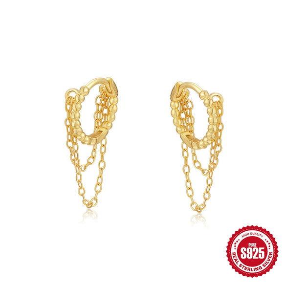 S925 Sterling Silver Long Tassel Chain Earrings For Women With Geometric Design And Electroplating