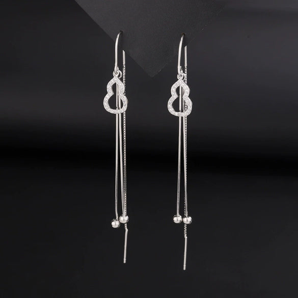 S925 Sterling Silver Long Tassel Drop Earrings With Round Bead And Gourd Hook Minimalist Geometric Retro Style Women's Earrings