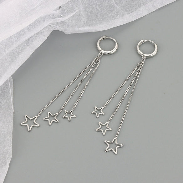 S925 Sterling Silver Long Tassel Earrings For Women With Gold Plated Star Geometric Design Elegant Sweet Drop Earrings
