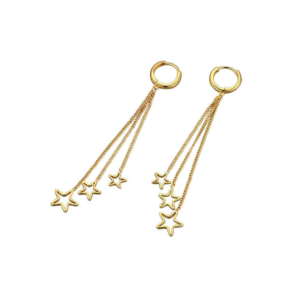 S925 Sterling Silver Long Tassel Earrings For Women With Gold Plated Star Geometric Design Elegant Sweet Drop Earrings