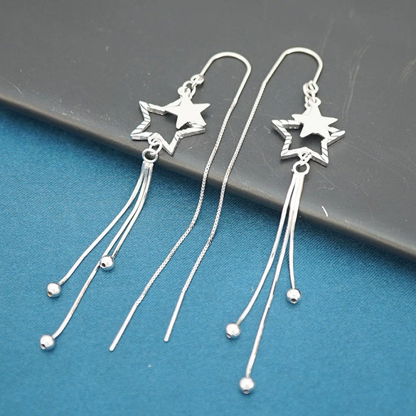 S925 Sterling Silver Long Tassel Star Ear Line Earrings Geometric Electroplated Fashion Earrings For Women