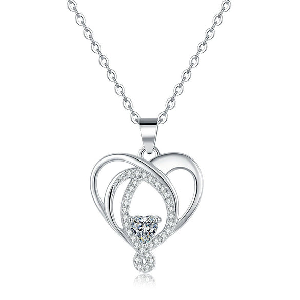 S925 Sterling Silver Love Heart Shaped Clavicle Necklace Luxury Fashion