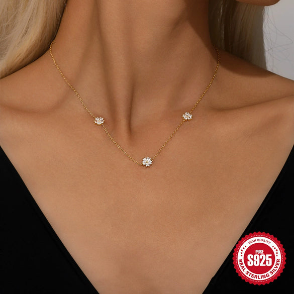 S925 Sterling Silver Love Petal Elegant Necklace Earrings Ring Set With Electroplating For Women