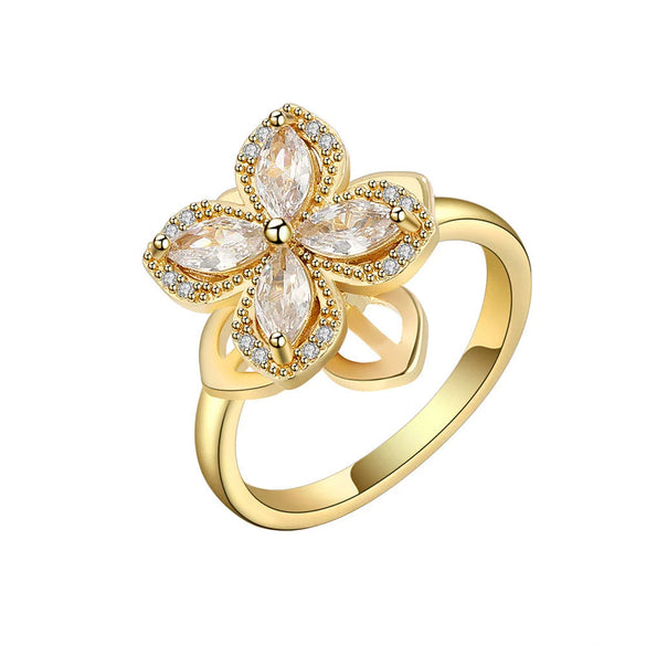 S925 Sterling Silver Lucky Clover Flower Ring With Double Layer Rotating Design And Gold Plated Finish For Women