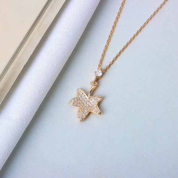 S925 Sterling Silver Maple Leaf Pendant Necklace With Cross Chain Electroplated Light Luxury Clavicle Chain For Women