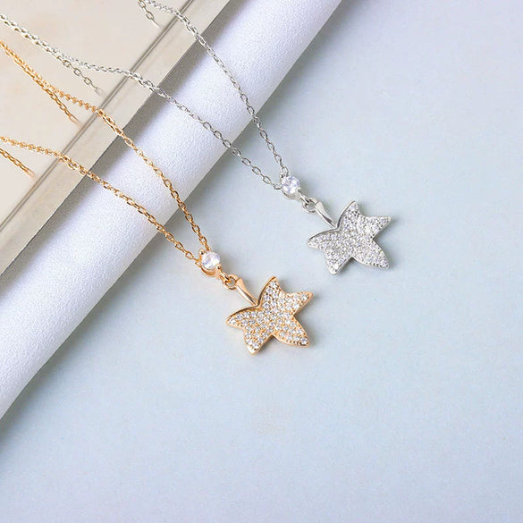 S925 Sterling Silver Maple Leaf Pendant Necklace With Cross Chain Electroplated Light Luxury Clavicle Chain For Women