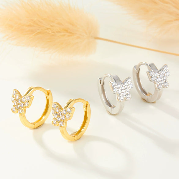 S925 Sterling Silver Micro Inlaid Zircon Butterfly Insect Fashion Pastoral Style Fresh Sweet Earrings