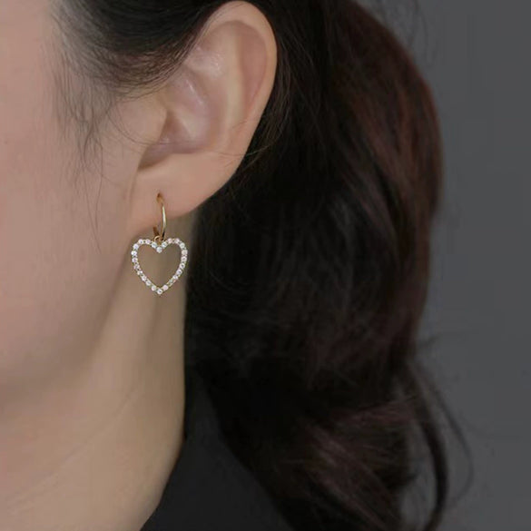 S925 Sterling Silver Micro Inlaid Zirconium Heart Shaped Drop Earrings For Women