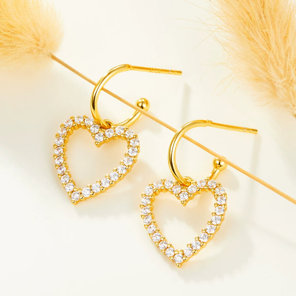 S925 Sterling Silver Micro Inlaid Zirconium Heart Shaped Drop Earrings For Women