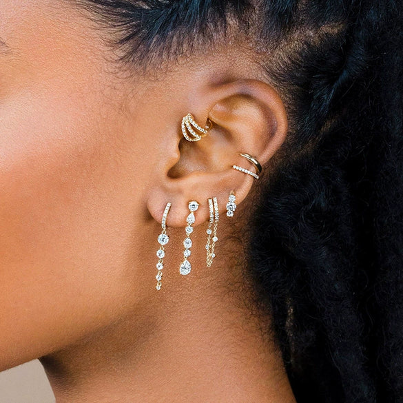 S925 Sterling Silver Microinlaid Geometric Doublelayer Ear Clip Unisex Earrings Without Ear Holes