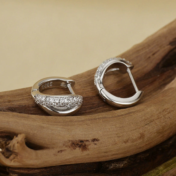S925 Sterling Silver Microinlaid Zircon Geometric Ring And Earring Set For Women