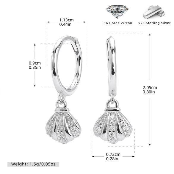 S925 Sterling Silver Microinlaid Zircon Shell Earrings Natural Style Women's