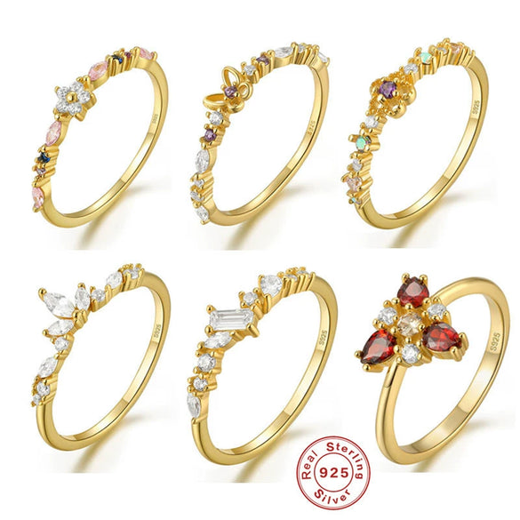 S925 Sterling Silver Mini Cute Bouquet And Triangle Ring With Diamond Light Luxury Geometric Style Real Gold Plated Women's Bracelet