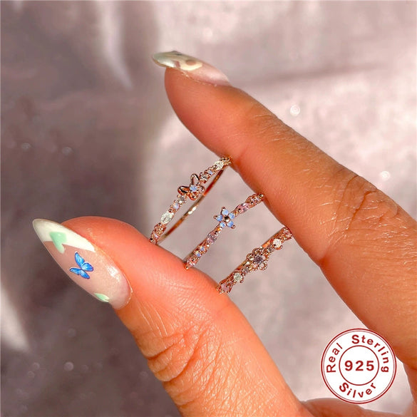 S925 Sterling Silver Mini Cute Bouquet And Triangle Ring With Diamond Light Luxury Geometric Style Real Gold Plated Women's Bracelet