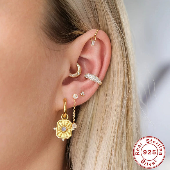 S925 Sterling Silver Mini Wide Face Five Pointed Star Electroplated Light Luxury Zircon Base Textured All Match Women's Fashion Earrings