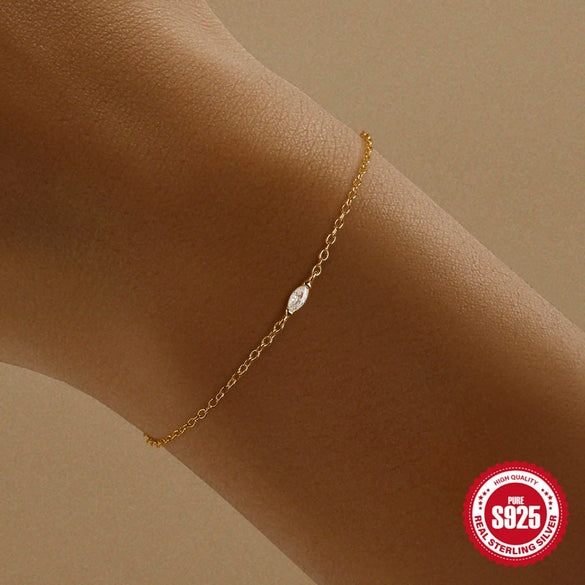 S925 Sterling Silver Minimalist Geometric Horse Eye Diamond Bracelet With Electroplating And Real Gold Plating