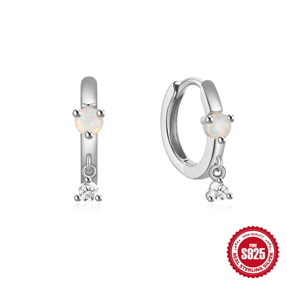 S925 Sterling Silver Minimalist Geometric Opal Earrings With Electroplating Treatment For Women