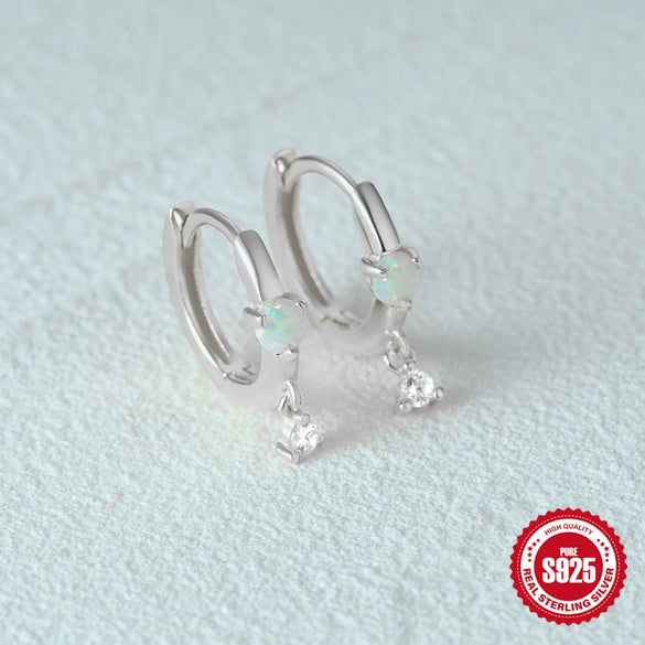 S925 Sterling Silver Minimalist Geometric Opal Earrings With Electroplating Treatment For Women