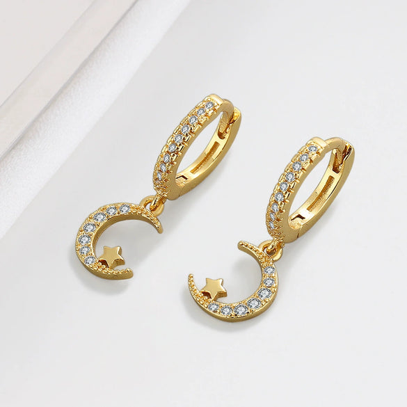 S925 Sterling Silver Minimalist Moon Ear Buckle Earrings With Diamond Inlaid Zircon Stud Design