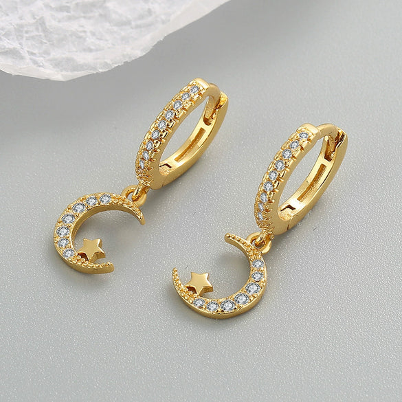 S925 Sterling Silver Minimalist Moon Ear Buckle Earrings With Diamond Inlaid Zircon Stud Design