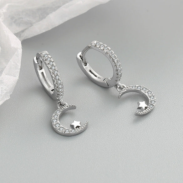 S925 Sterling Silver Minimalist Moon Ear Buckle Earrings With Diamond Inlaid Zircon Stud Design