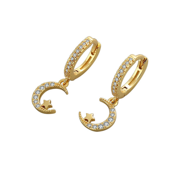 S925 Sterling Silver Minimalist Moon Ear Buckle Earrings With Diamond Inlaid Zircon Stud Design