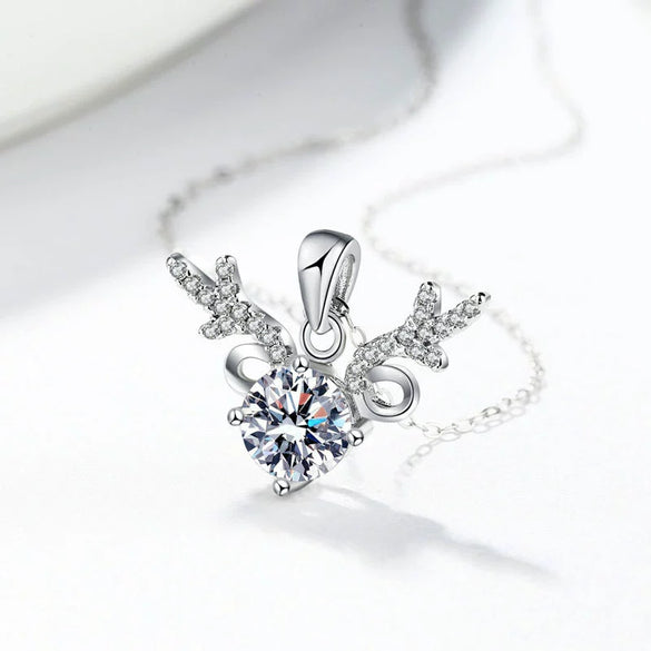 S925 Sterling Silver Moissanite Deer Pendant Necklace For Women Simple Geometric Clavicle Chain With Electroplated Finish