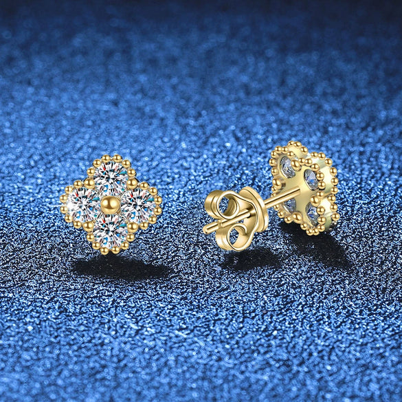 S925 Sterling Silver Moissanite Earrings Four Leaf Clover Light Luxury Electroplated For Women