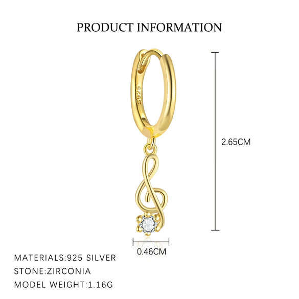S925 Sterling Silver Musical Notes Fashion Earrings For Women With Zirconia