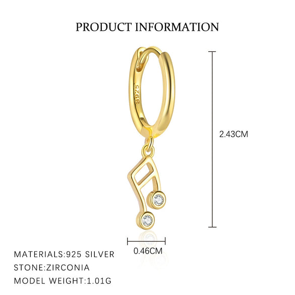 S925 Sterling Silver Musical Notes Fashion Earrings For Women With Zirconia