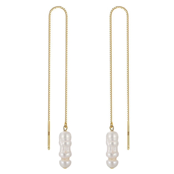 S925 Sterling Silver Natural Freshwater Baroque Pearl Box Chain Geometric Earrings For Women