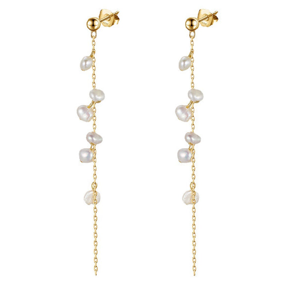 S925 Sterling Silver Natural Freshwater Pearl Baroque Beaded Geometric Ear Wire Earrings
