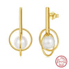 S925 Sterling Silver Natural Freshwater Pearl Geometric Earrings Electroplated