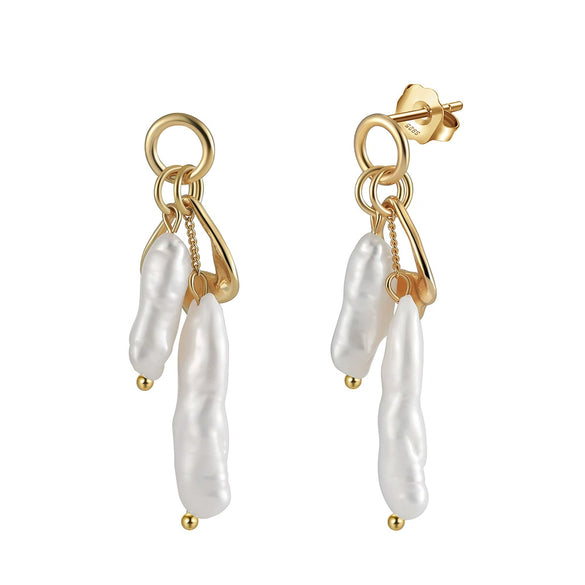 S925 Sterling Silver Natural Freshwater Pearl Geometric Earrings Electroplated