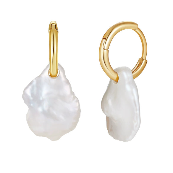 S925 Sterling Silver Natural Freshwater Pearl Geometric Earrings Electroplated