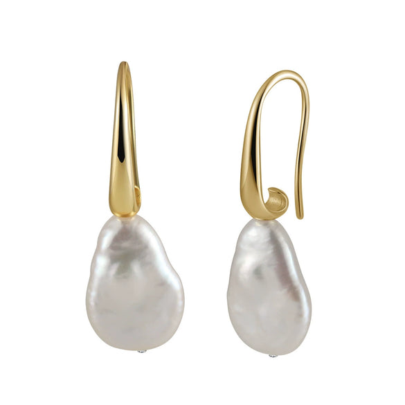 S925 Sterling Silver Natural Freshwater Pearl Geometric Earrings Electroplated