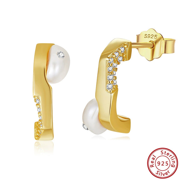 S925 Sterling Silver Natural Freshwater Pearl Geometric Earrings Electroplated