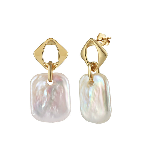 S925 Sterling Silver Natural Freshwater Pearl Geometric Earrings Electroplated