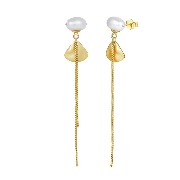 S925 Sterling Silver Natural Freshwater Pearl Geometric Earrings Electroplated