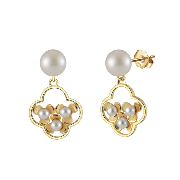 S925 Sterling Silver Natural Freshwater Pearl Geometric Earrings Electroplated