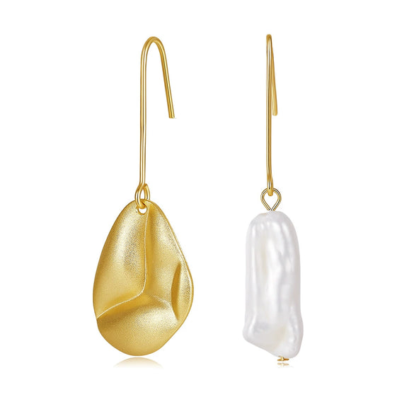 S925 Sterling Silver Natural Freshwater Pearl Geometric Earrings Electroplated