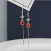 S925 Sterling Silver Natural Garnet And Cat's Eye Stone Geometric Long Tassel Threader Earrings For Women