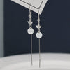 S925 Sterling Silver Natural Garnet And Cat's Eye Stone Geometric Long Tassel Threader Earrings For Women